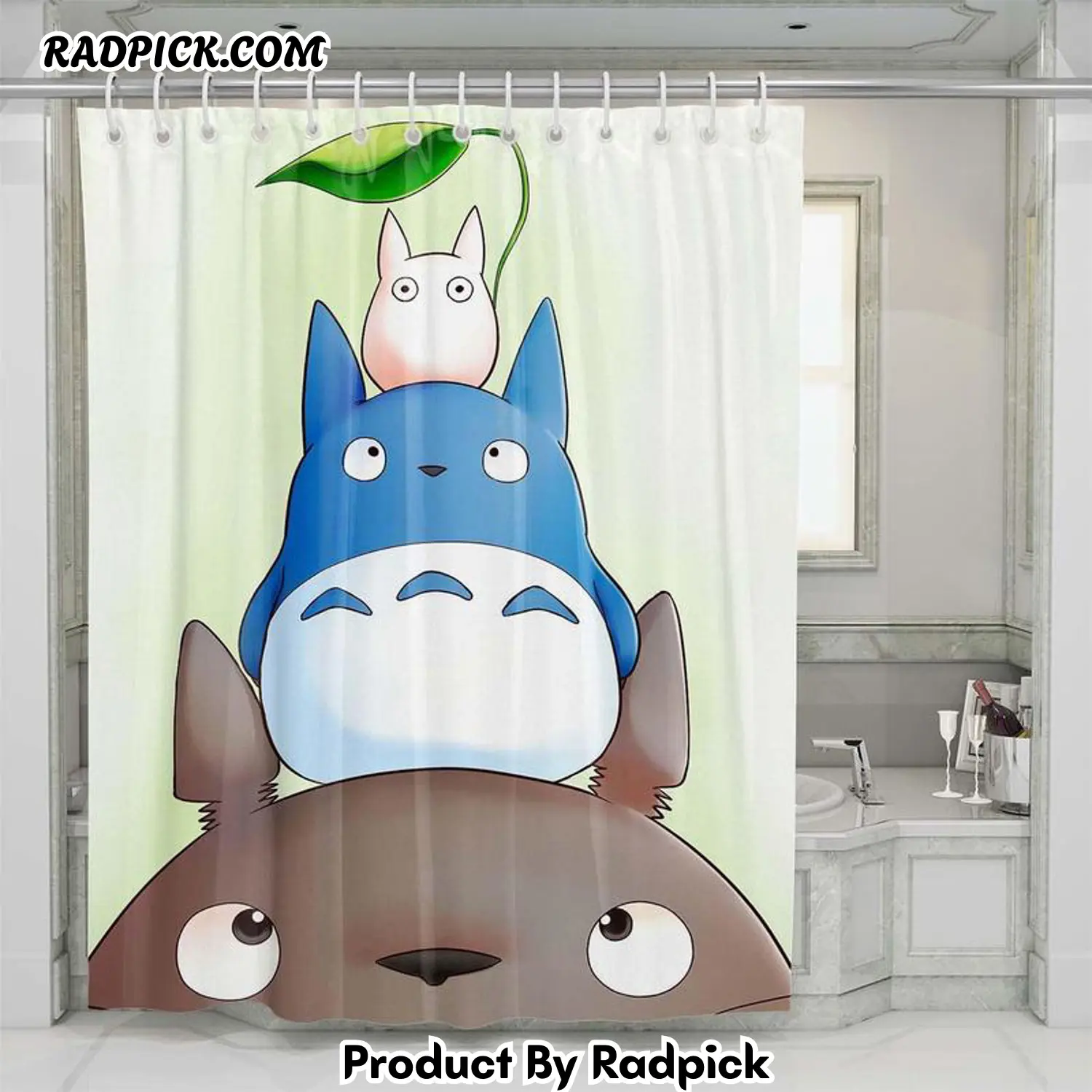 Three character totoro shower curtain set bathroom set for bathroom decor best gift for friends rp38778